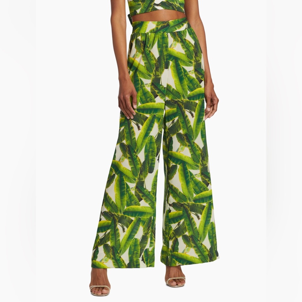 NWOT Alice + Olivia Russell Palm Wide Leg Green Leaf Print Pants Sz XL Sold Out